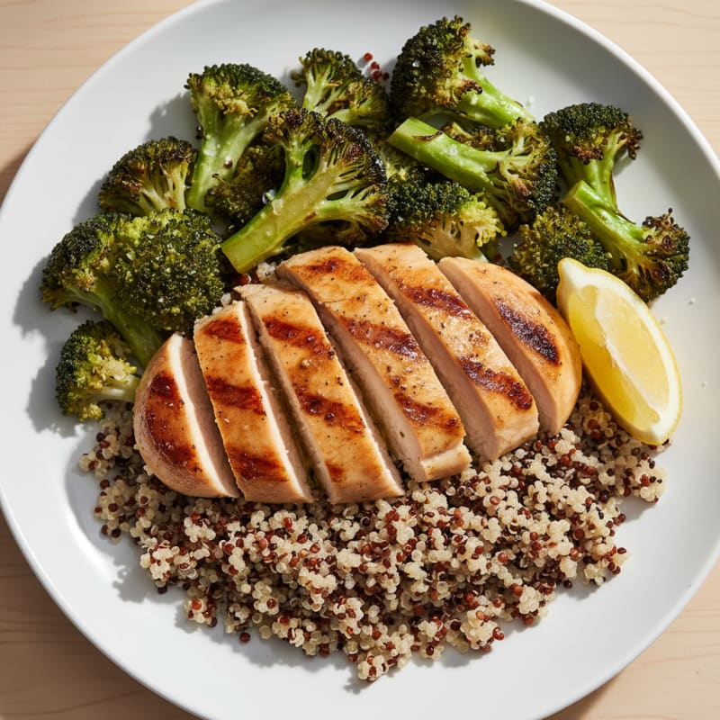 Grilled Chicken Breast with Quinoa and Roasted Broccoli