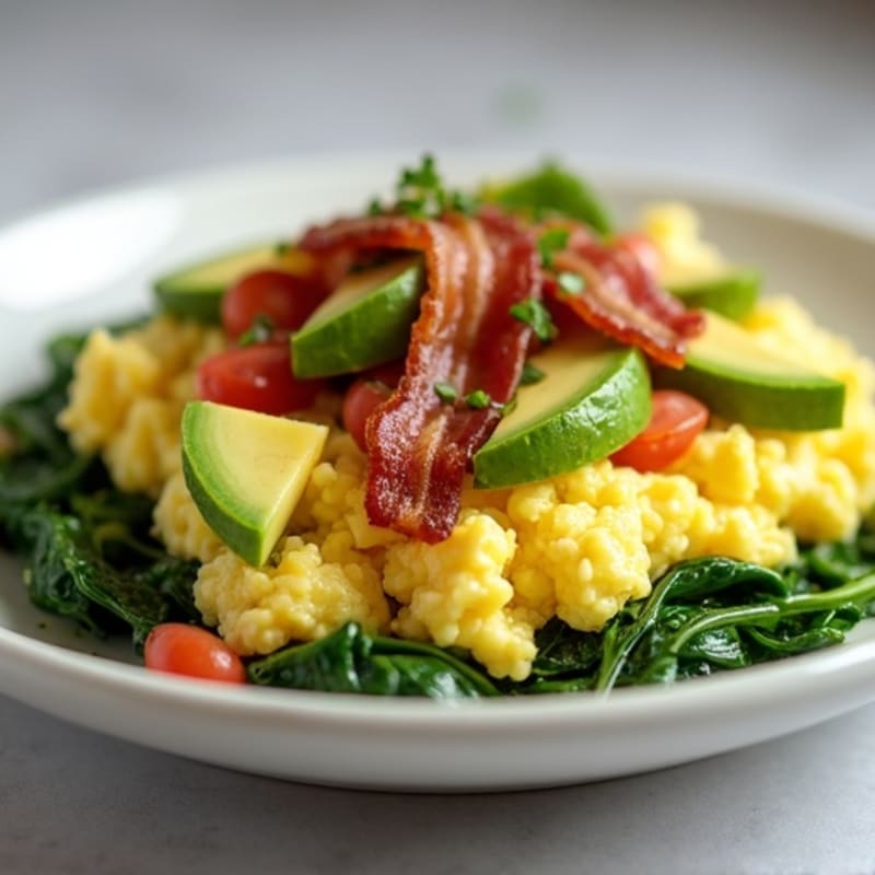 Creamy Avocado and Crispy Bacon Scramble