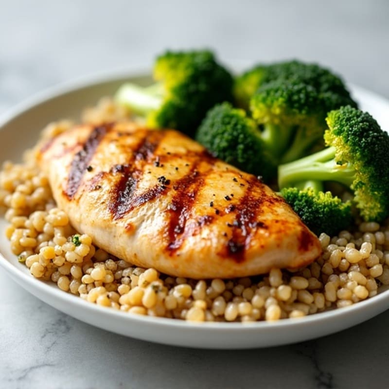 Grilled Chicken Breast with Quinoa and Roasted Broccoli