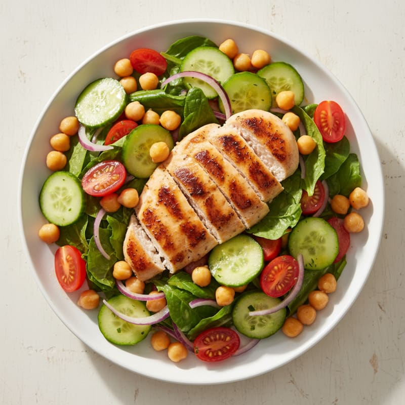 Grilled Chicken Breast with Chickpea Cucumber Salad