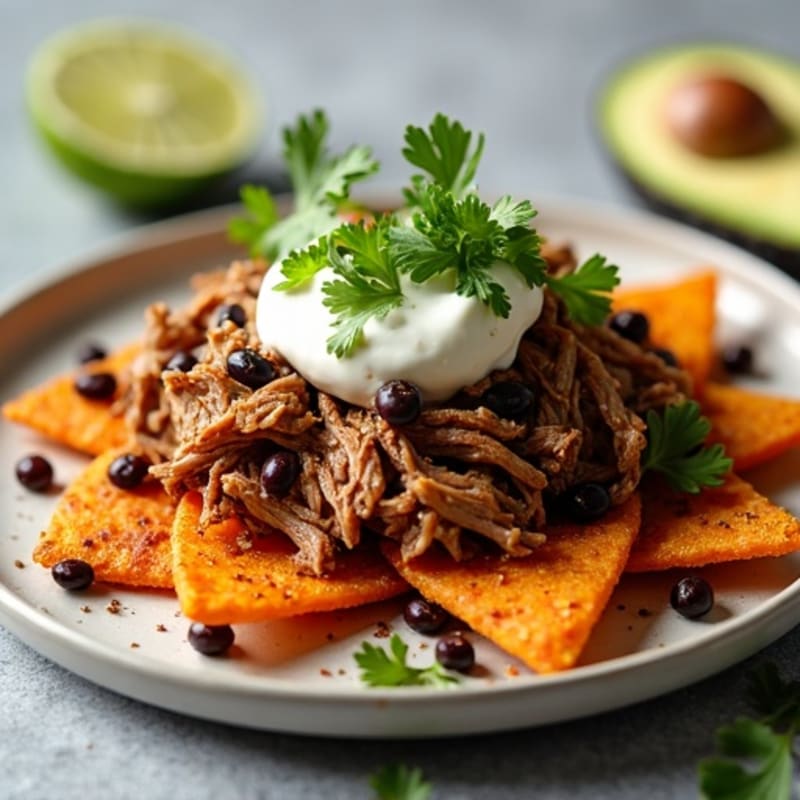 Tender Slow-Cooked Pulled Pork with Crispy Sweet Potato Nachos