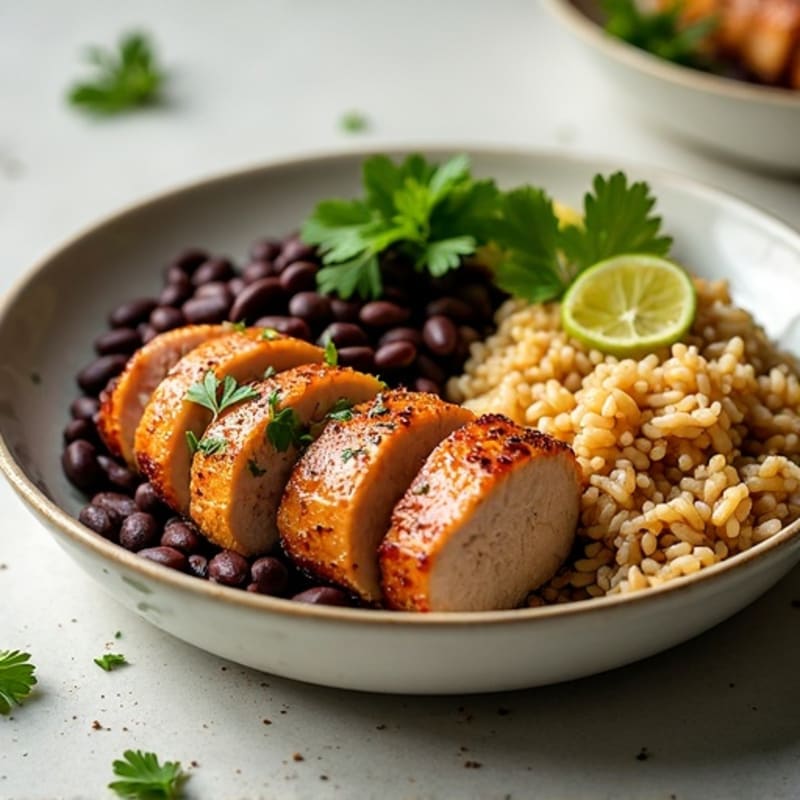 Seared Pork Tenderloin with Cilantro Lime Rice and Black Beans