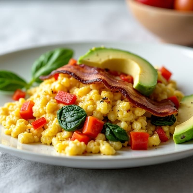 Egg White Veggie Scramble with Turkey Bacon