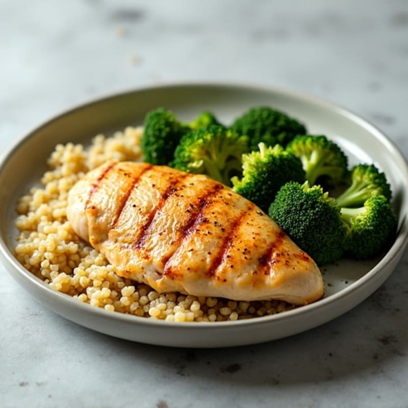 Grilled Chicken Breast with Roasted Broccoli and Quinoa