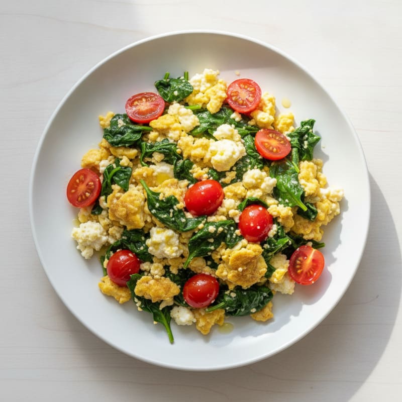 Cottage Cheese Scramble with Spinach and Cherry Tomatoes