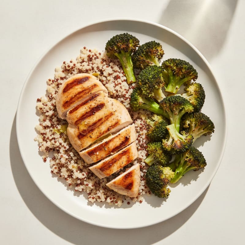 Grilled Chicken Breast with Quinoa and Roasted Broccoli