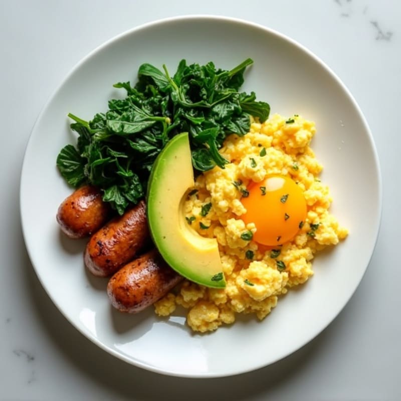Egg White Scramble with Chicken Sausage and Spinach