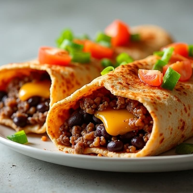 Cheesy Lean Ground Beef and Black Bean Baked Tortillas
