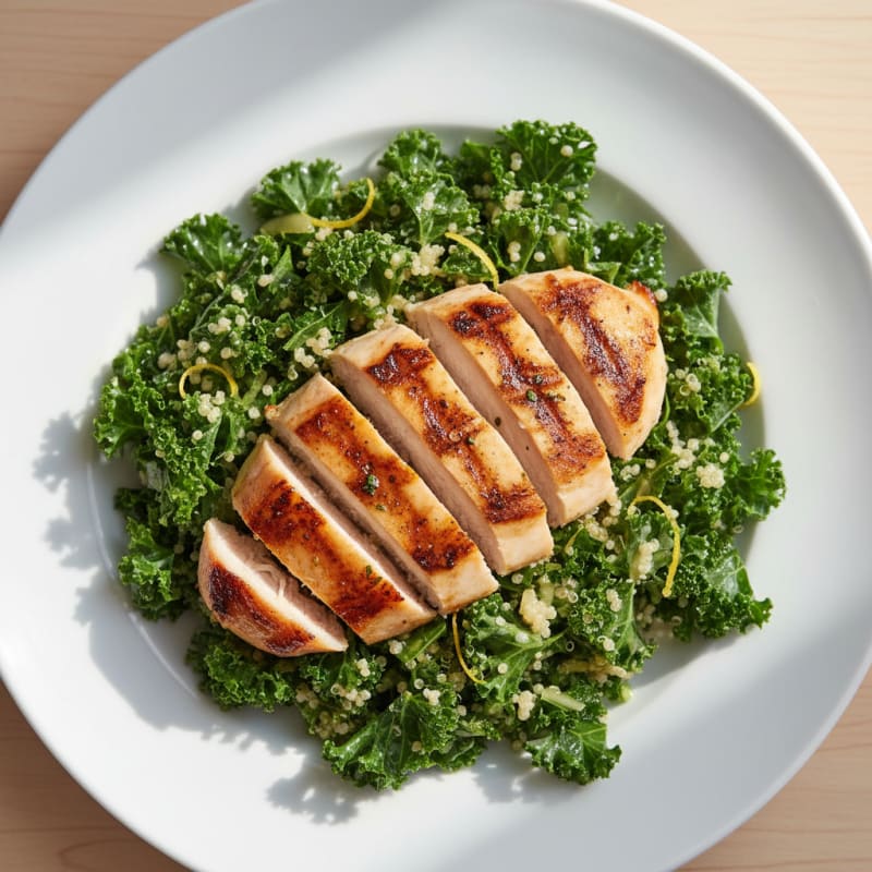 Grilled Chicken Breast with Crunchy Kale and Quinoa Salad