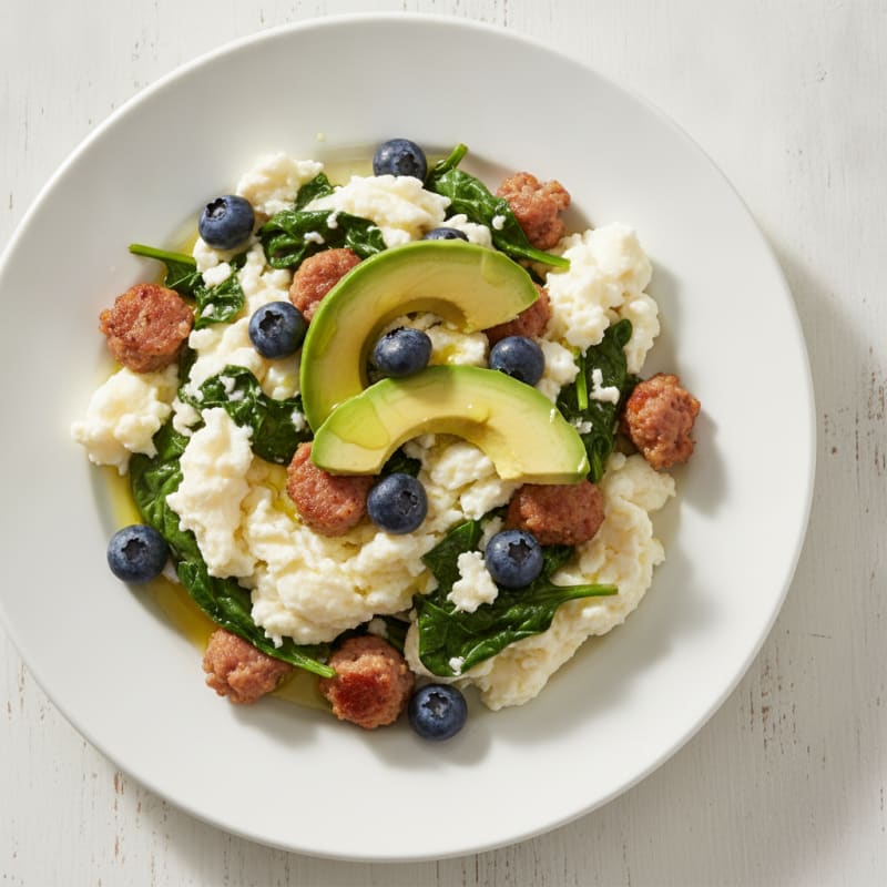 Egg White Scramble with Turkey Sausage and Spinach