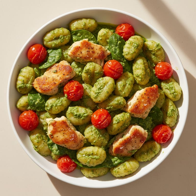 Creamy Pesto Gnocchi with Roasted Tomatoes