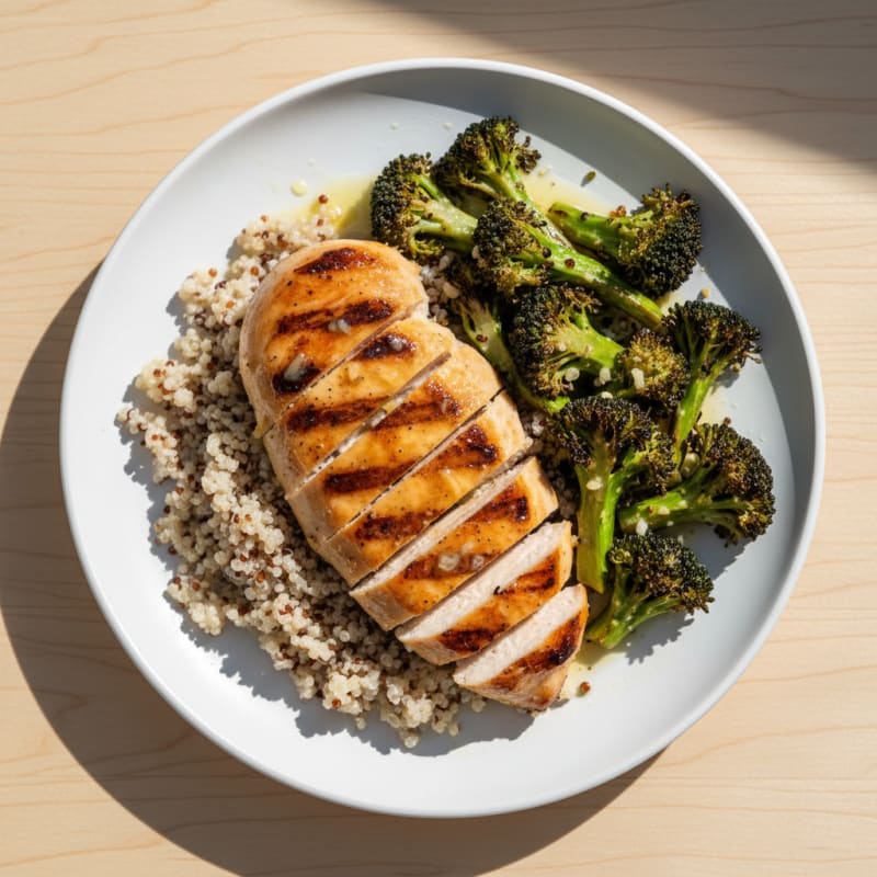 Grilled Chicken Breast with Quinoa and Roasted Broccoli