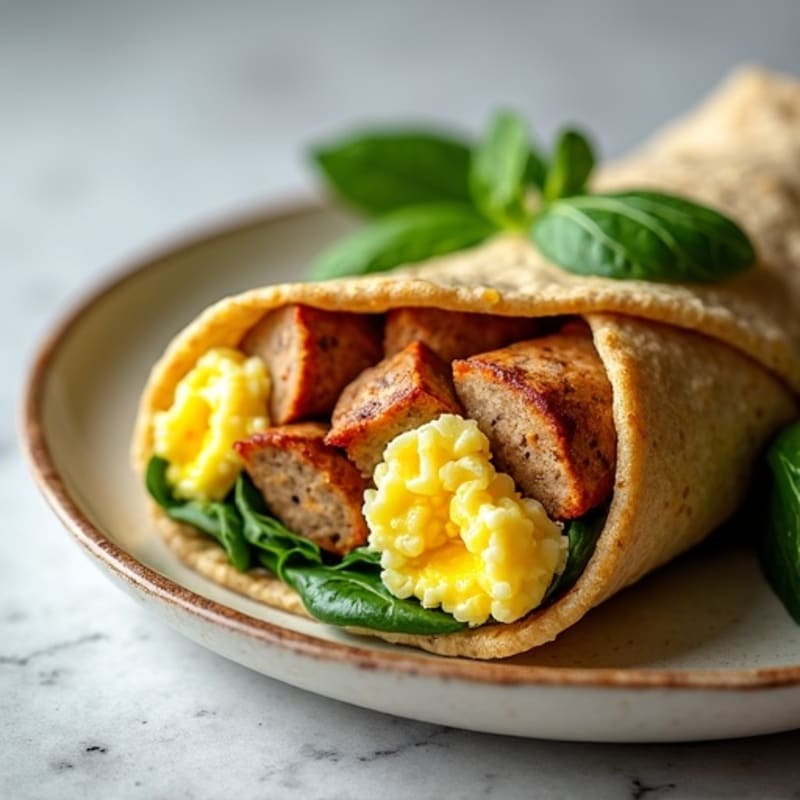 High Protein Scrambled Egg & Chicken Sausage Spinach Wrap
