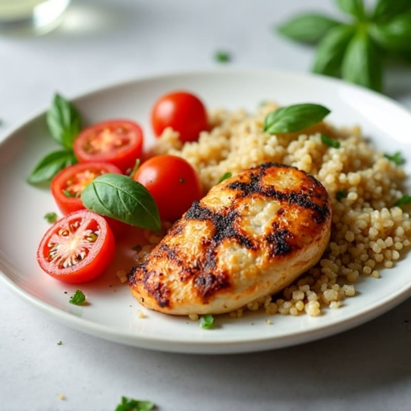 Grilled Chicken Breast with Quinoa and Fresh Tomato Salad