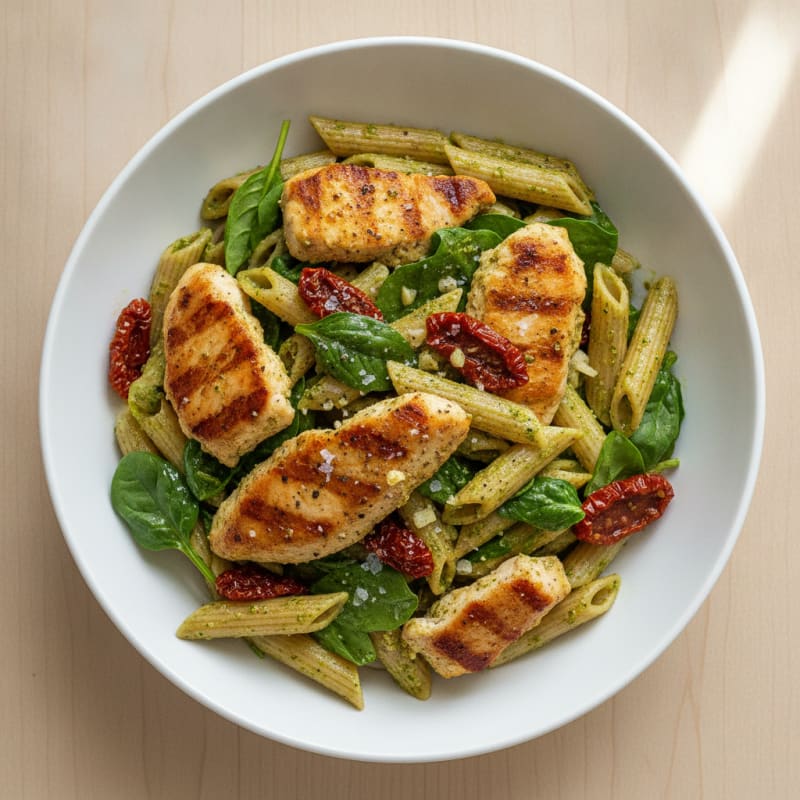 Pesto Chicken Pasta with Sun-Dried Tomatoes