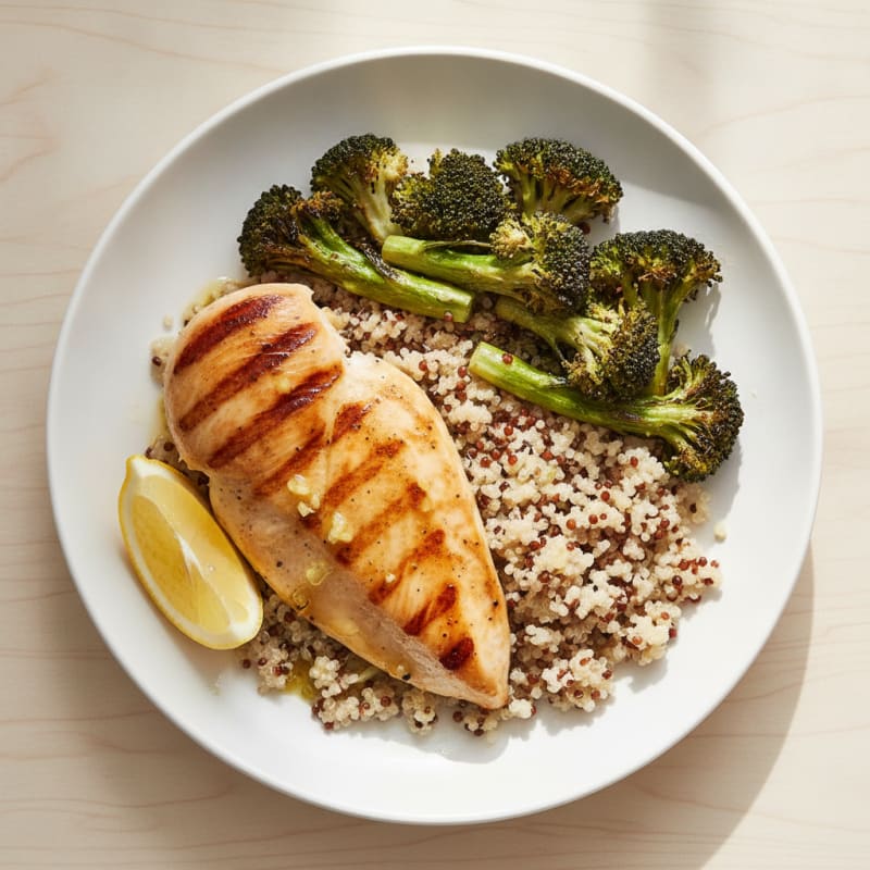 Grilled Chicken Breast with Quinoa and Roasted Broccoli