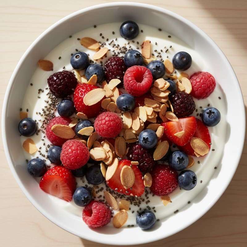Greek Yogurt Bowl with Chia, Almonds, and Mixed Berries