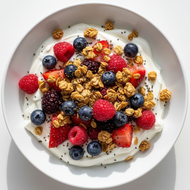 Creamy Greek Yogurt Bowl with Mixed Berries and Protein Granola
