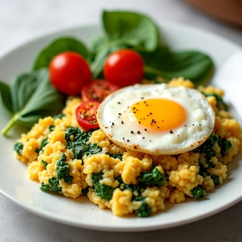 Cottage Cheese Scramble with Spinach and Cherry Tomatoes