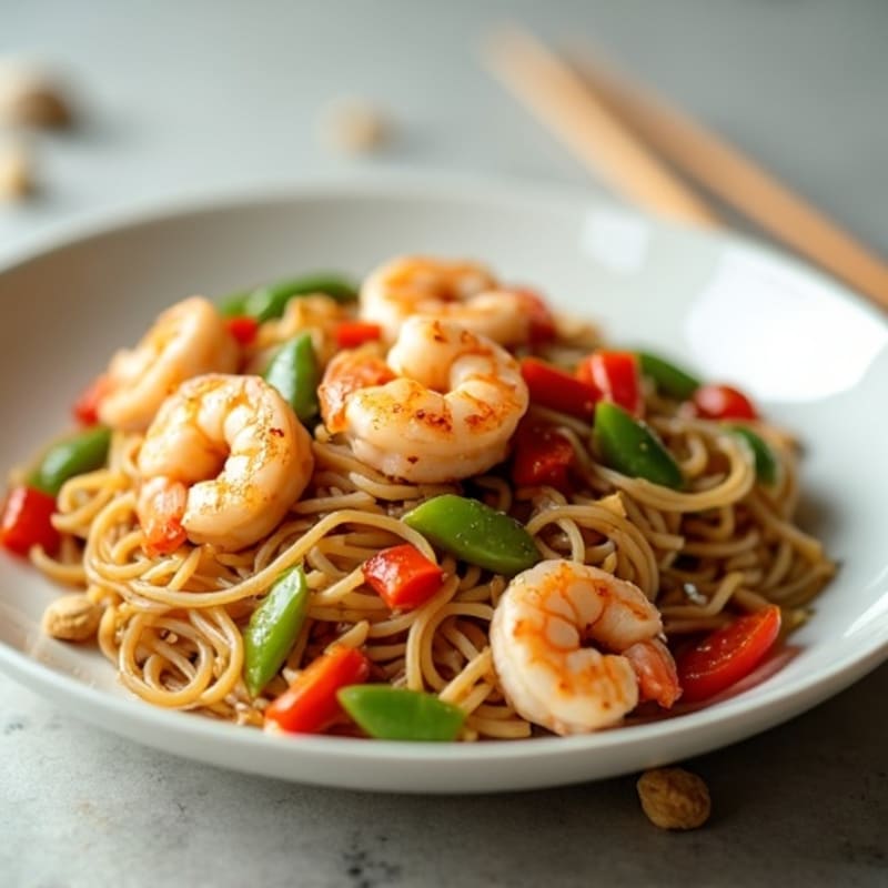 Shrimp Stir-Fry with Rice Noodles and Crunchy Peanuts
