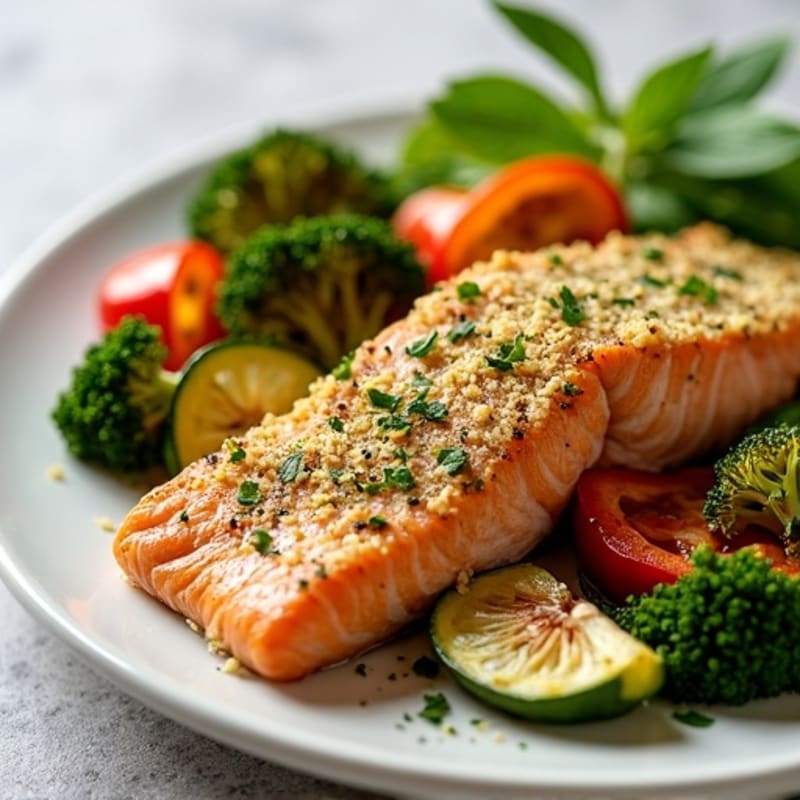 Herb-Crusted Baked Salmon with Roasted Vegetables