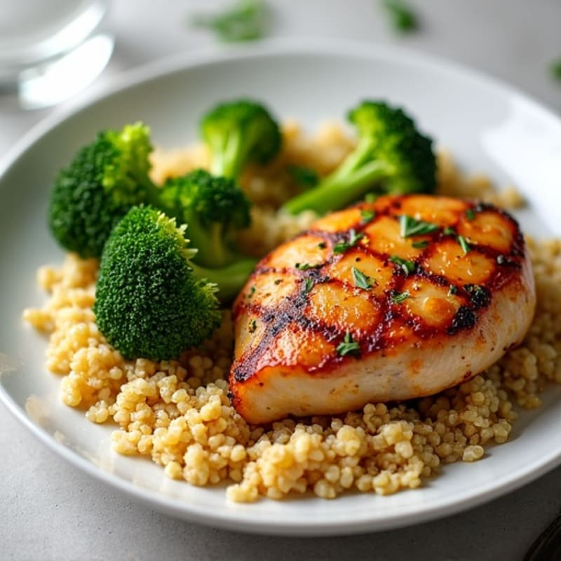 Seared Chicken Thighs with Steamed Broccoli and Quinoa