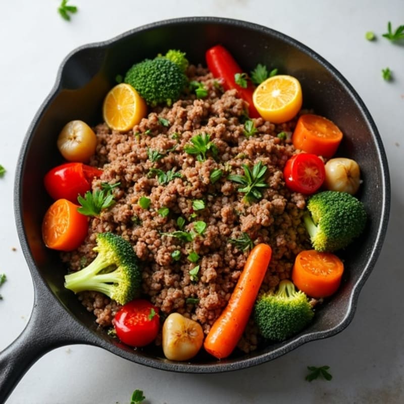 Herb-Seasoned Lean Ground Beef Skillet with Roasted Vegetables