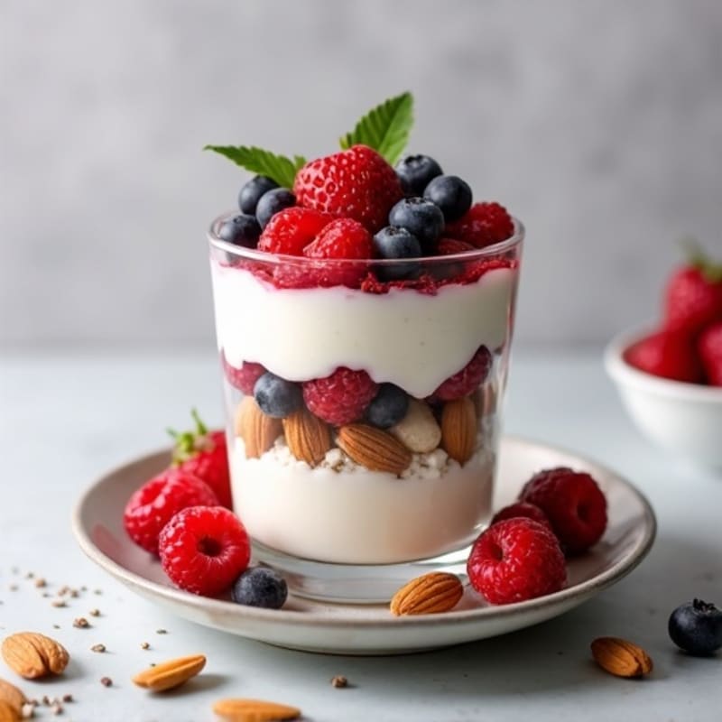 Greek Yogurt Protein Parfait with Mixed Berries and Almonds