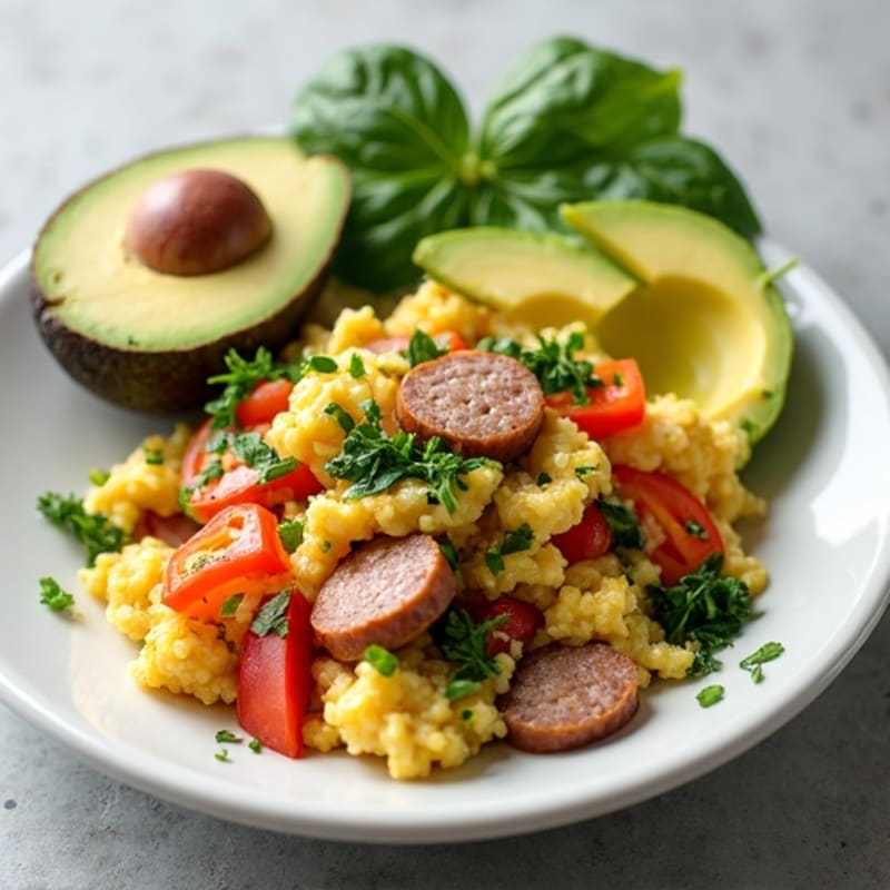 Egg White Vegetable Scramble with Turkey Sausage
