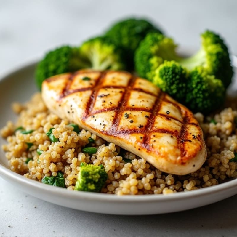 Grilled Chicken Breast with Quinoa and Roasted Broccoli
