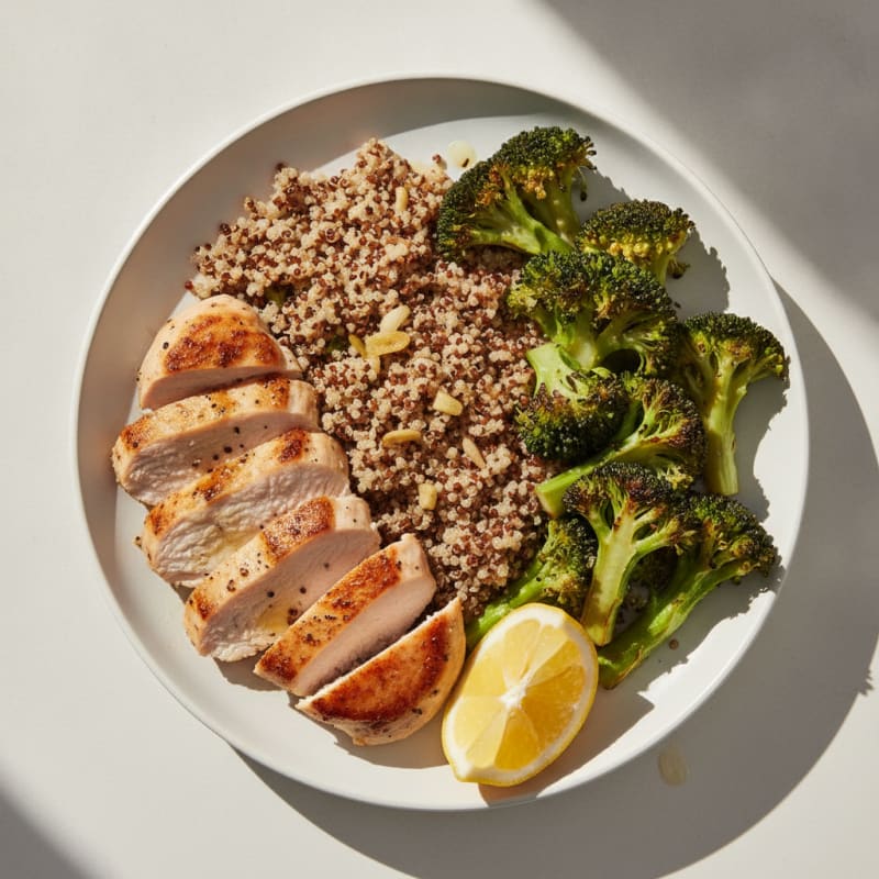Seared Turkey Breast with Roasted Broccoli and Quinoa