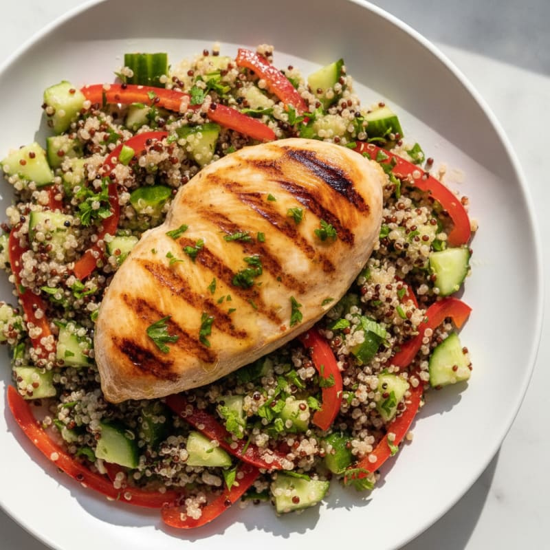 Grilled Chicken Breast with Crunchy Quinoa Salad