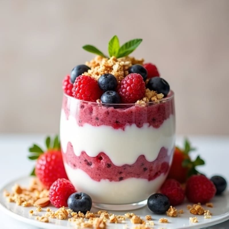 Greek Yogurt Protein Parfait with Mixed Berries and Almonds