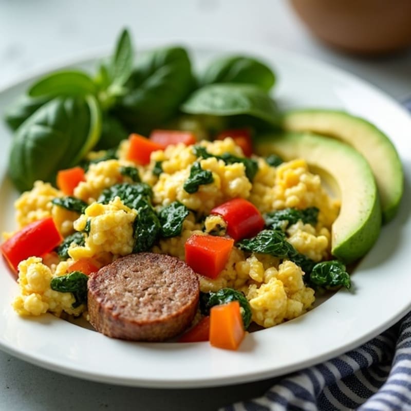Egg White and Spinach Scramble with Turkey Sausage