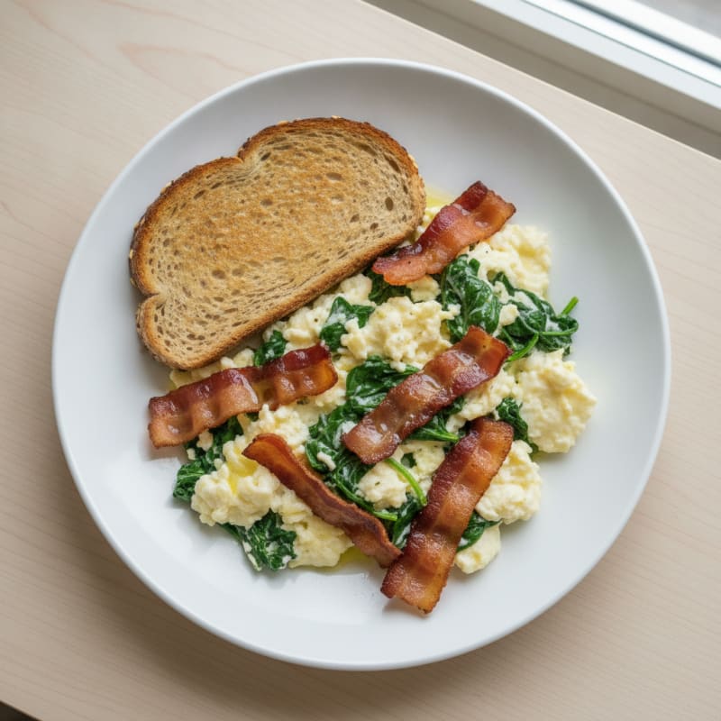 Egg White Scramble with Spinach and Turkey Bacon