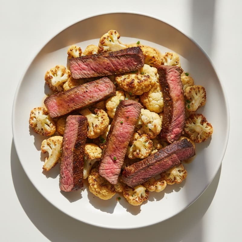 Seared Lean Beef Strips with Roasted Cauliflower