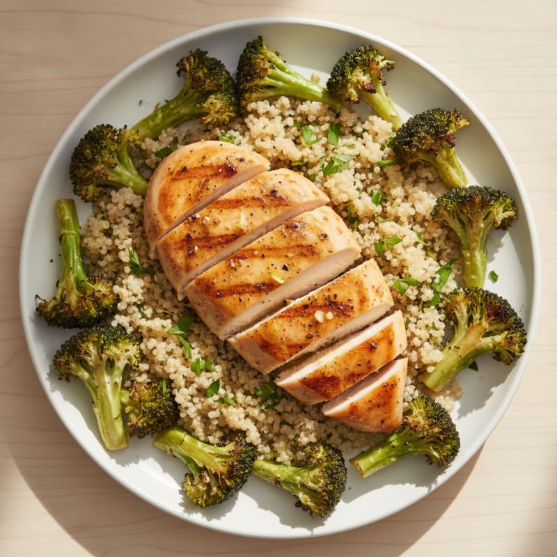 Grilled Chicken Breast with Quinoa and Roasted Broccoli