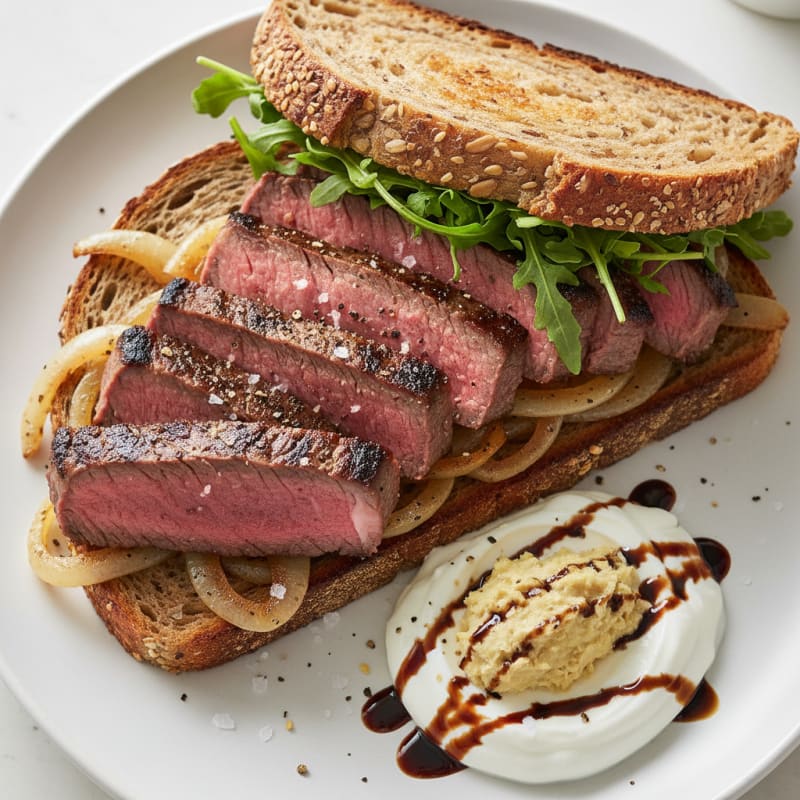 Tender Grilled Steak and Caramelized Onion Sandwich