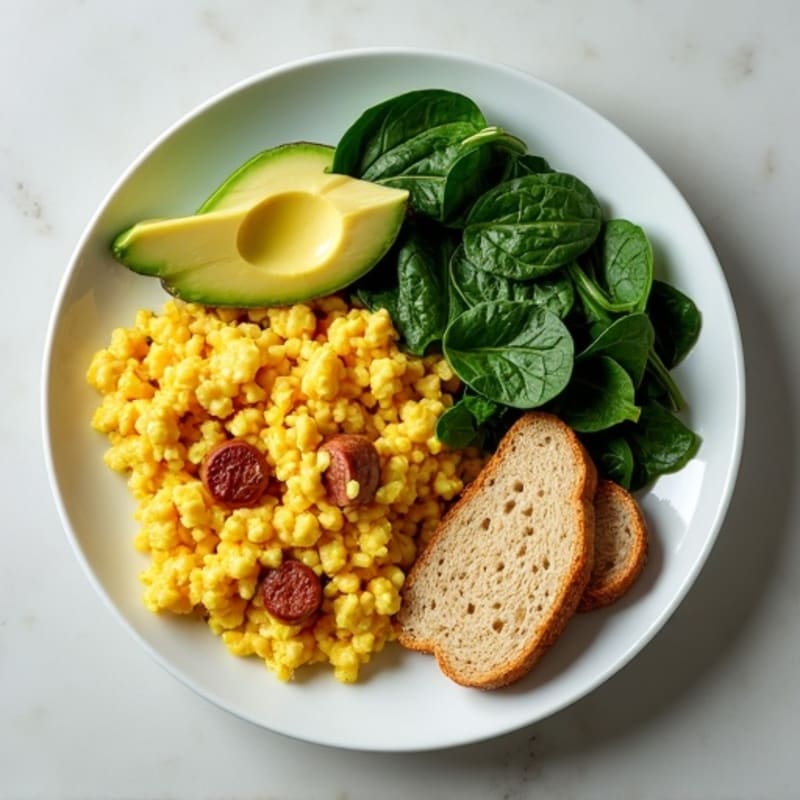 Egg White Scramble with Turkey Sausage and Spinach