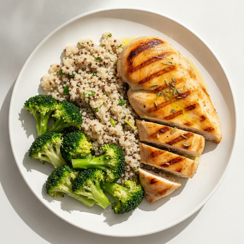 Grilled Chicken Breast with Quinoa and Steamed Broccoli