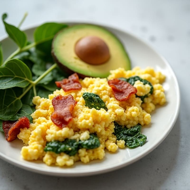 Egg White and Spinach Scramble with Turkey Bacon
