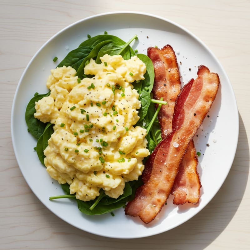 Creamy Scrambled Eggs with Crispy Bacon