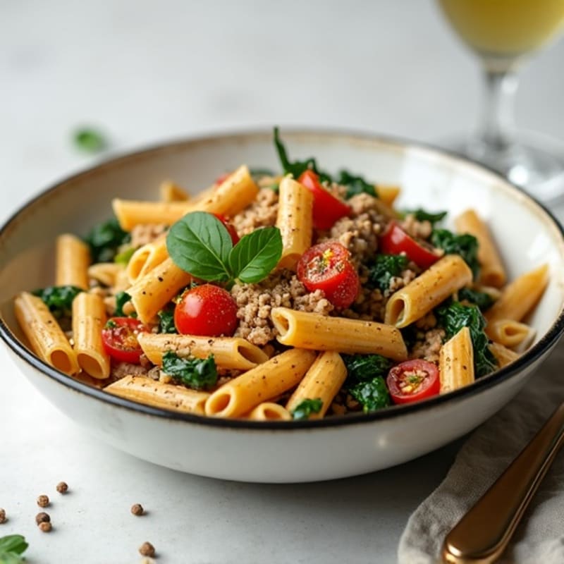 Hearty Ground Turkey and Spinach Whole Wheat Pasta