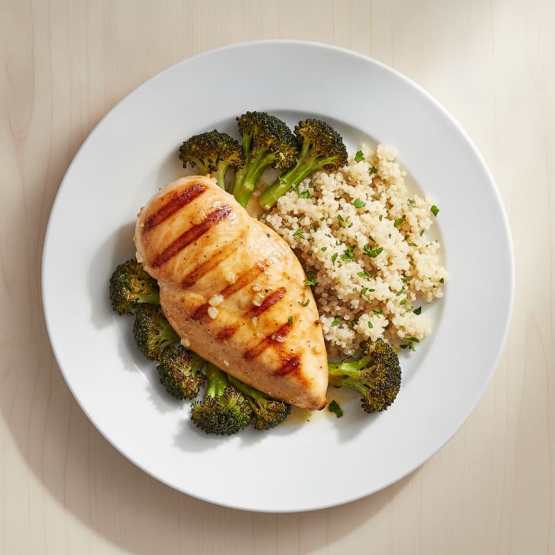 Grilled Chicken Breast with Quinoa and Roasted Broccoli