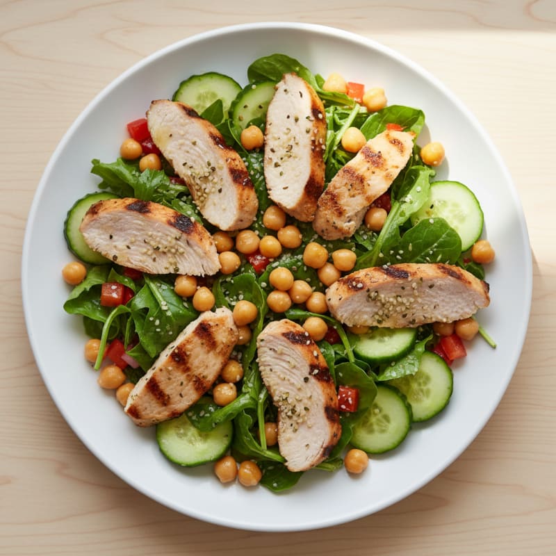 Grilled Turkey Breast Salad with Crunchy Vegetables and Chickpeas