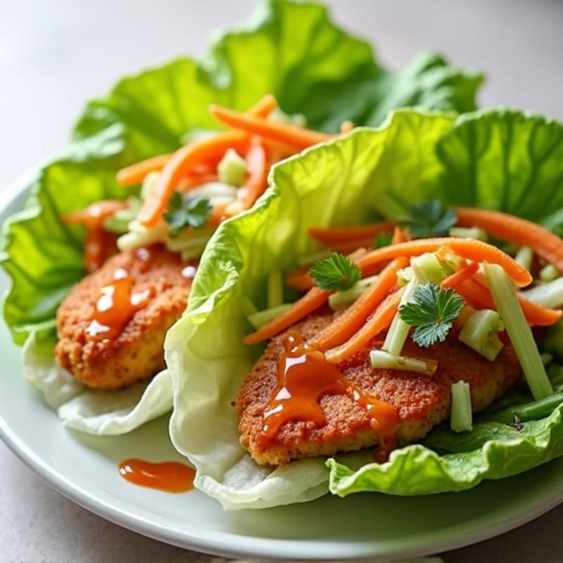 Crispy Buffalo Chicken Lettuce Wraps with Fresh Celery and Carrot Slaw