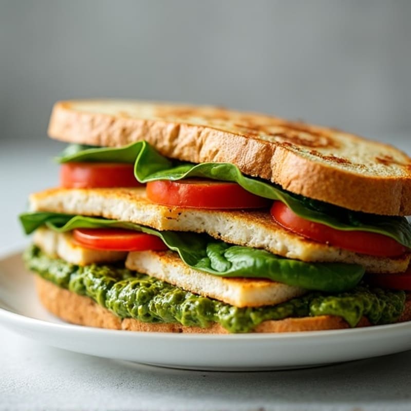 Herb-Roasted Vegetable Pesto Panini with Grilled Chicken