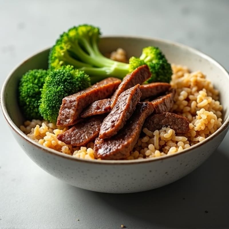 Savory Garlic Beef and Crispy Broccoli Rice Bowl