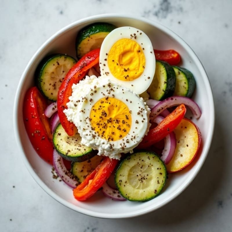 Creamy Cottage Cheese with Roasted Vegetables and Everything Bagel Seasoning