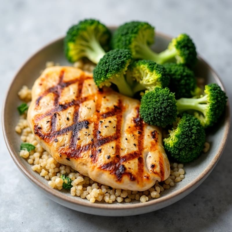 Grilled Chicken Breast with Quinoa and Roasted Broccoli